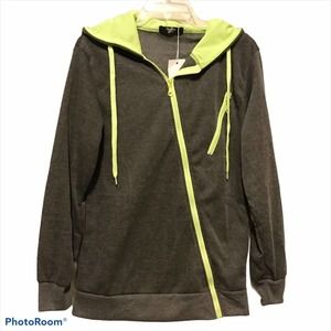 𝅺new Modfine Hoodie Womens Small S Gray Green Diagonal Full Zip Front Zip Pocket